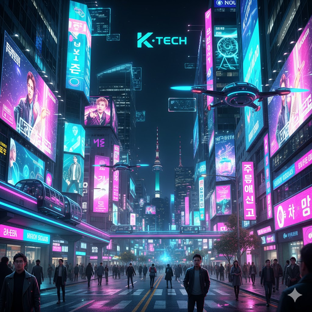 A futuristic conceptual image of AI chips and semiconductor wafers with the South Korean flag, representing the future of the Won currency.