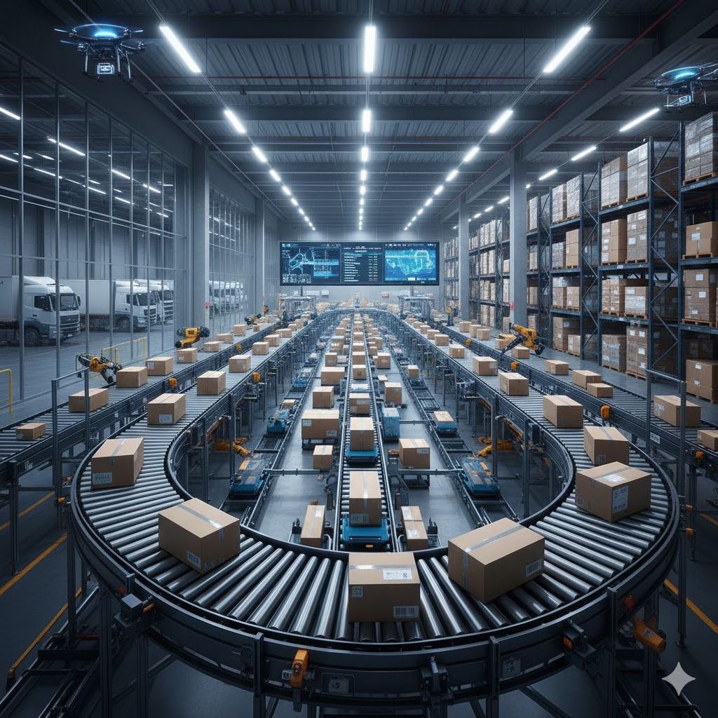 A delivery van and shipping boxes branded with Czech and Norwegian flags, representing international trade and currency exchange.