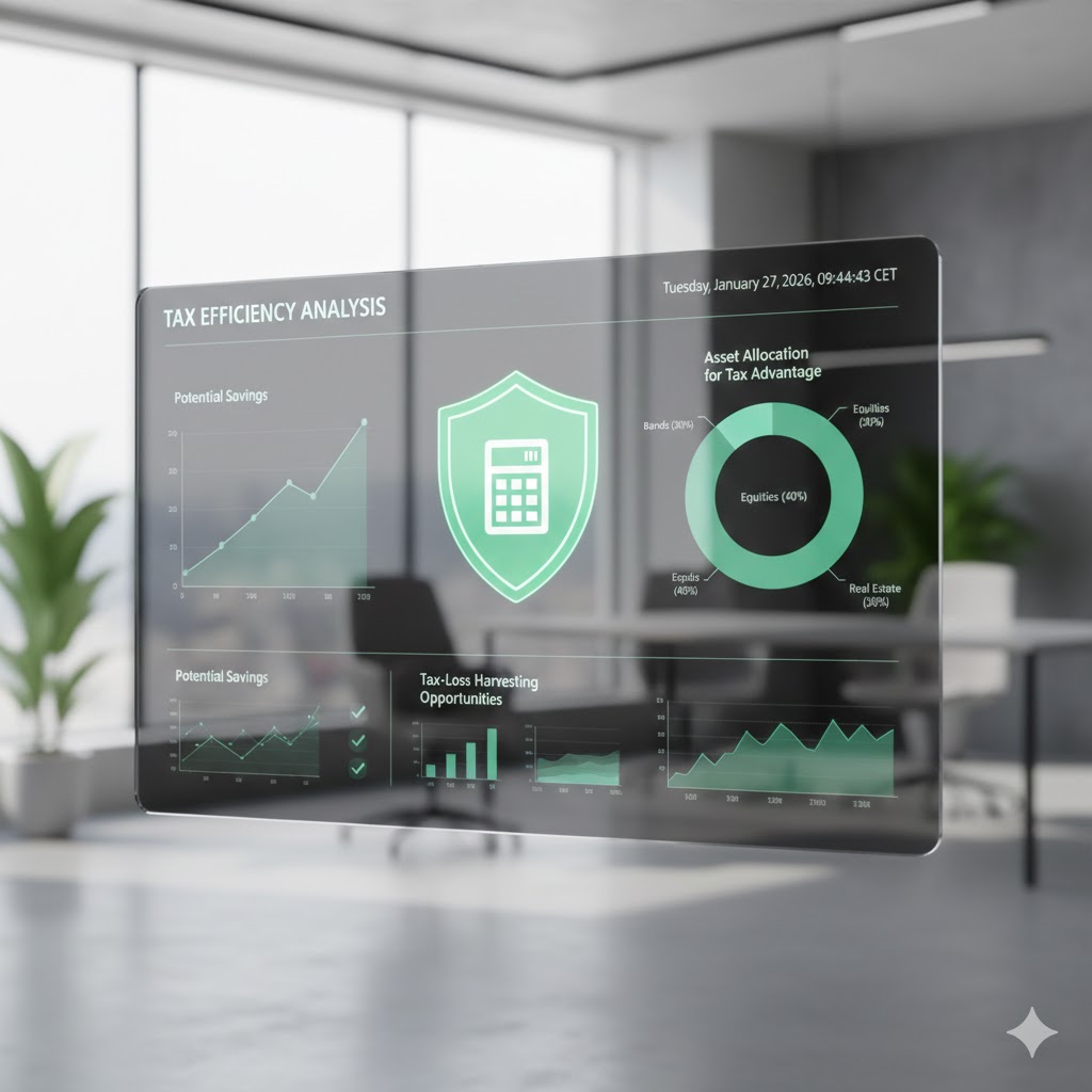 An abstract digital interface showing the benefits of an 'Aksjesparekonto' with compounding growth and tax-deferred savings.